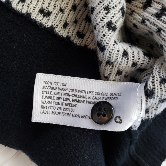 Merona Cardigan Fairisle Nordic Cardigan Sweater Black White size Small - Picture 5 of 6